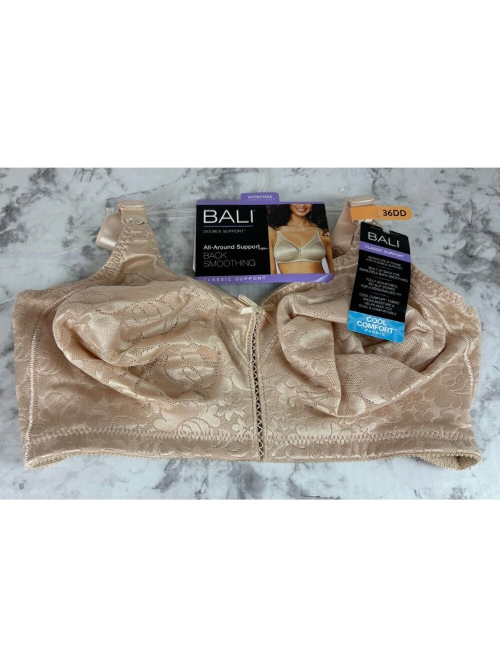 *New Bali Bra Womens 36DD Wire-Free Lighlty Lined Lace Back Smoothing Classic